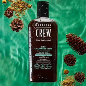 Shampoing, revitalisant et gel douche 3 en 1 à la camomille et au pin